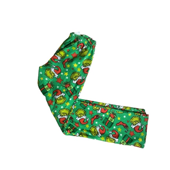 Dr Seuss Grinch holiday Christmas green red soft fleece lounge pj pajama pants L - Picture 2 of 5